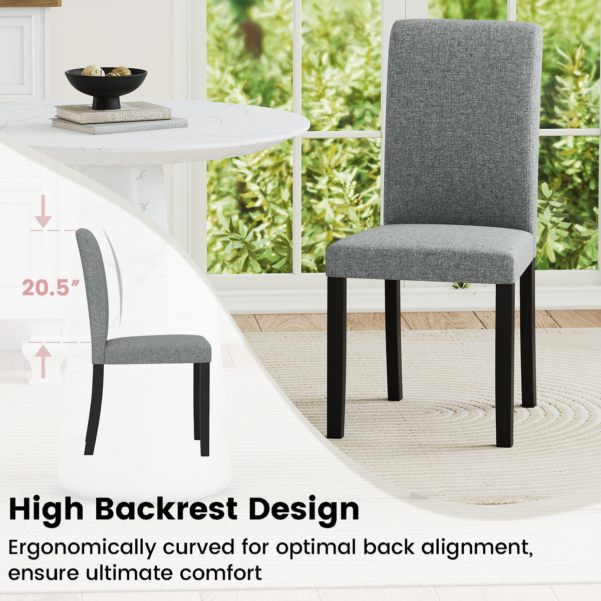 Dining Chair Set of 2 Mid-Century Modern - Gray