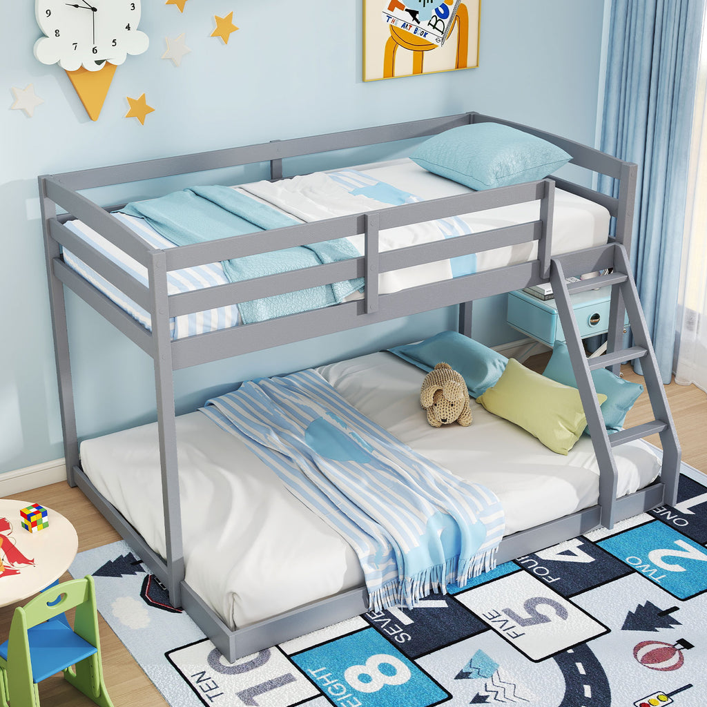 Twin Over Full Bunk Bed Low Floor Pine Wood - Gray