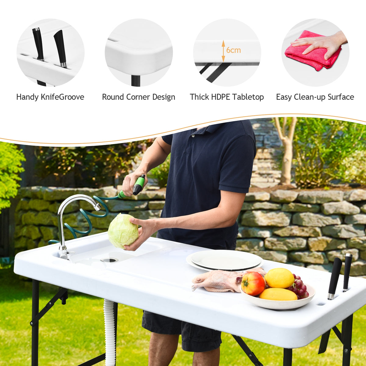 Folding Camping Sink Table with Faucet & Sprayer