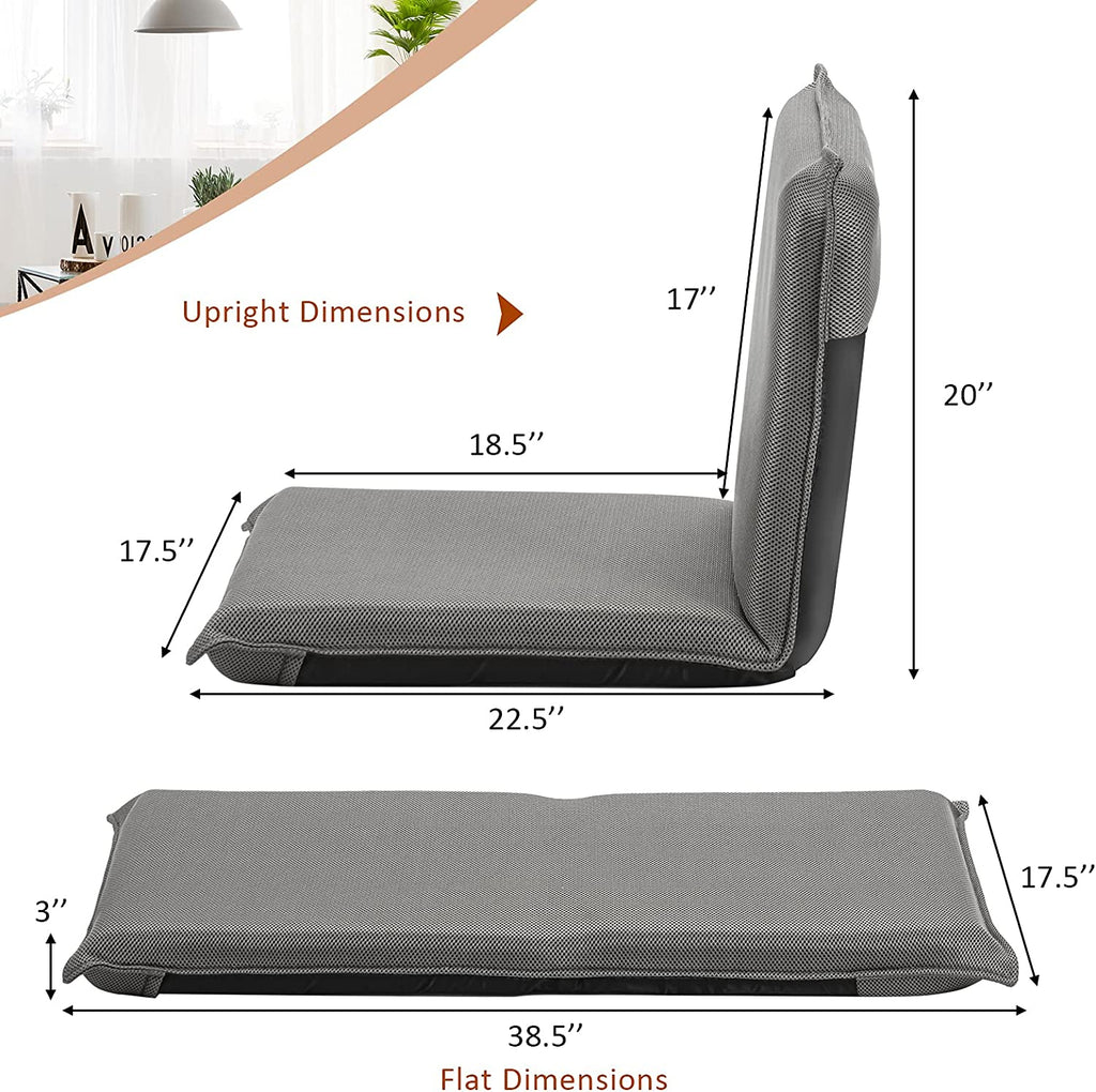 6-Position Folding Floor Chair with Padded Cushion, Gray
