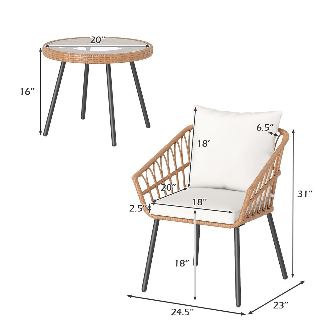 3 Piece Patio Bistro Set - Beige
