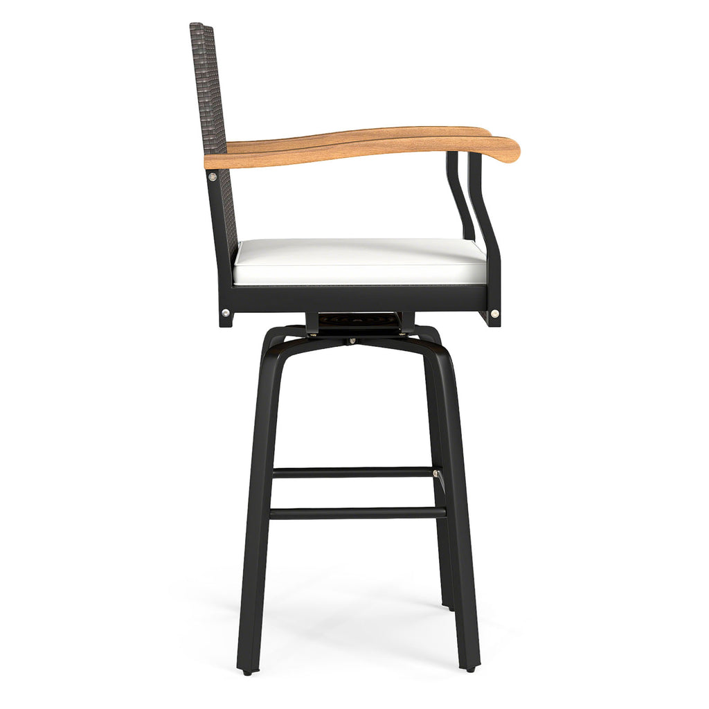 Outdoor 360° Swivel Bar Stool with Cushion, Acacia Wood Armrests - Style 2