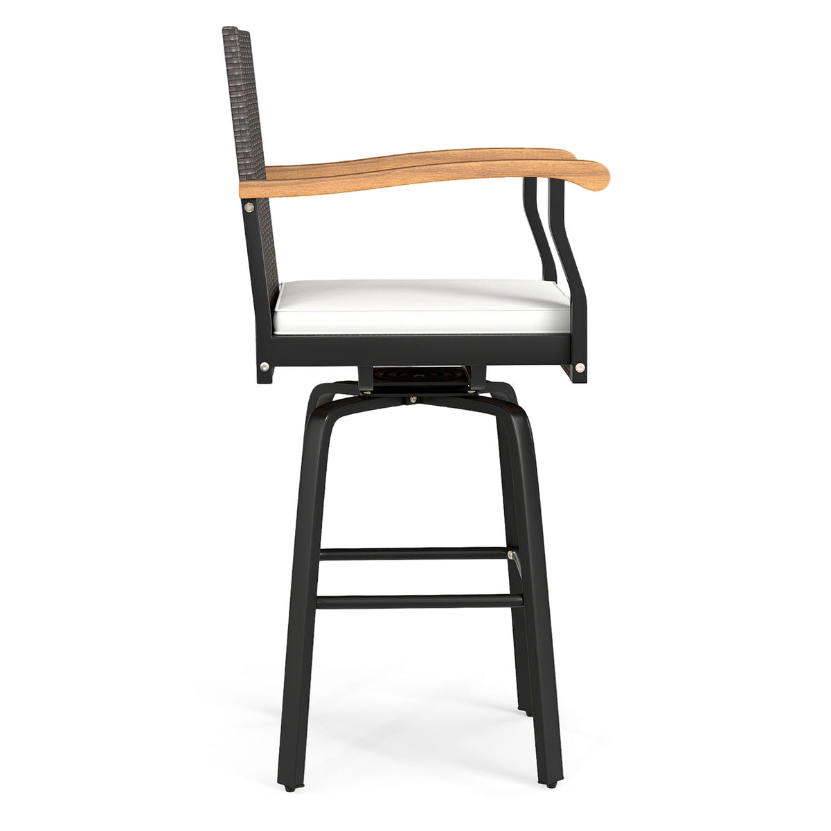 Outdoor 360° Swivel Bar Stool with Cushion, Acacia Wood Armrests - Style 2