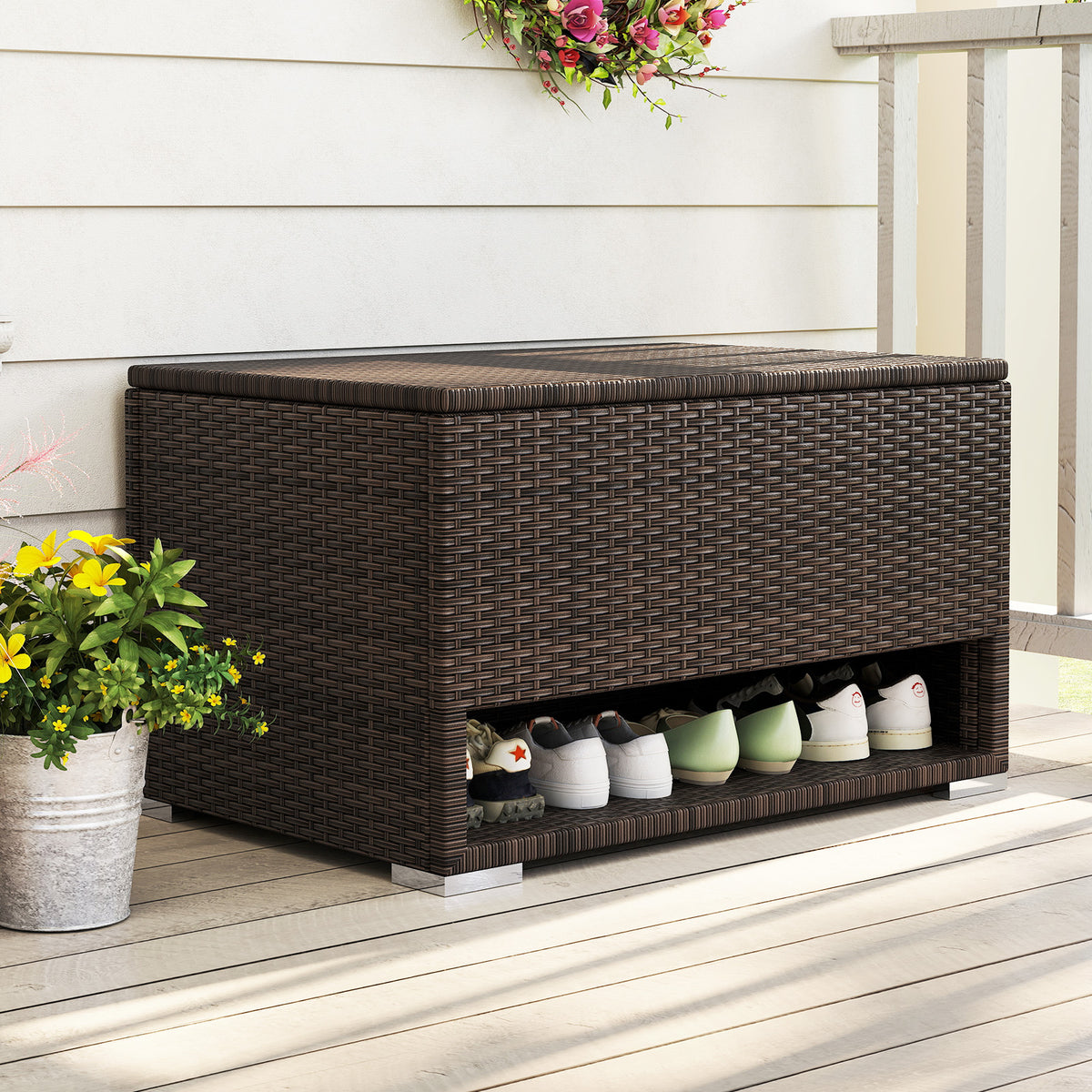 PE Rattan Storage Bin with Waterproof Liner