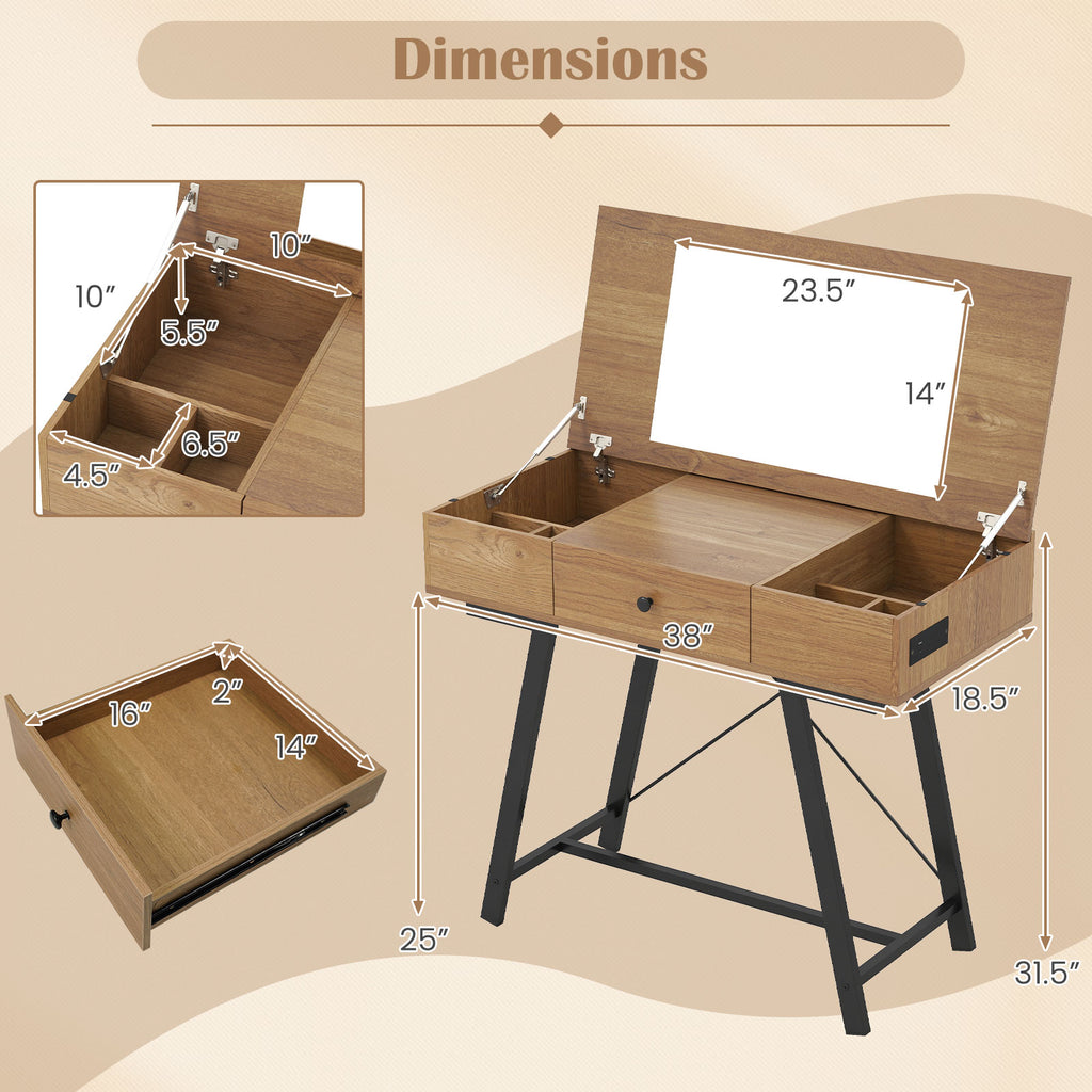 Vanity Desk with Flip Top Mirror - Rustic Brown