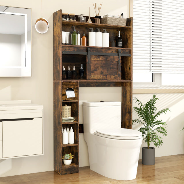 Over The Toilet Storage Cabinet with Sliding Barn Door and Adjustable