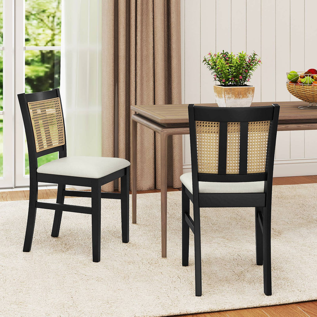 Farmhouse Rattan Dining Chairs Set of 2, Beige