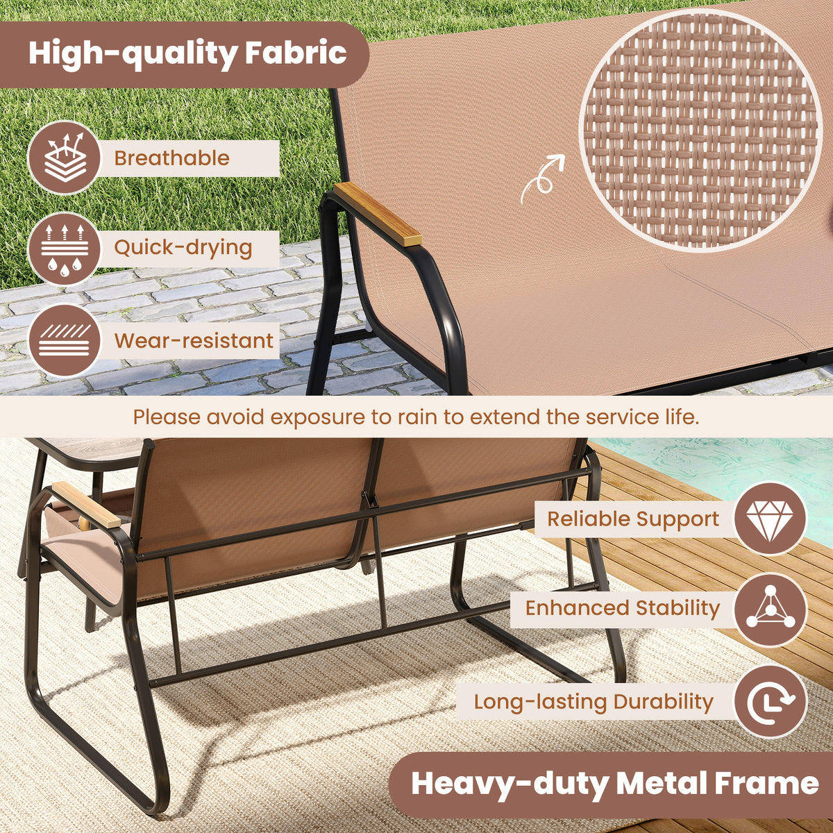 4-Piece Patio Rocking Chair Set with Coffee Table - Coffee