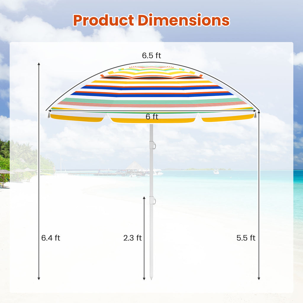 6.5 Feet Beach Umbrella with UPF50+ Sun Protection and Push Button