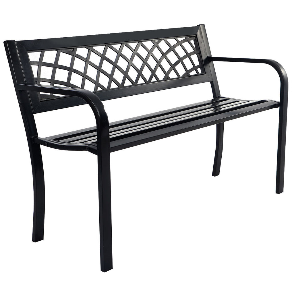 Outdoor Garden Bench with Armrests, Steel Frame - Style 4