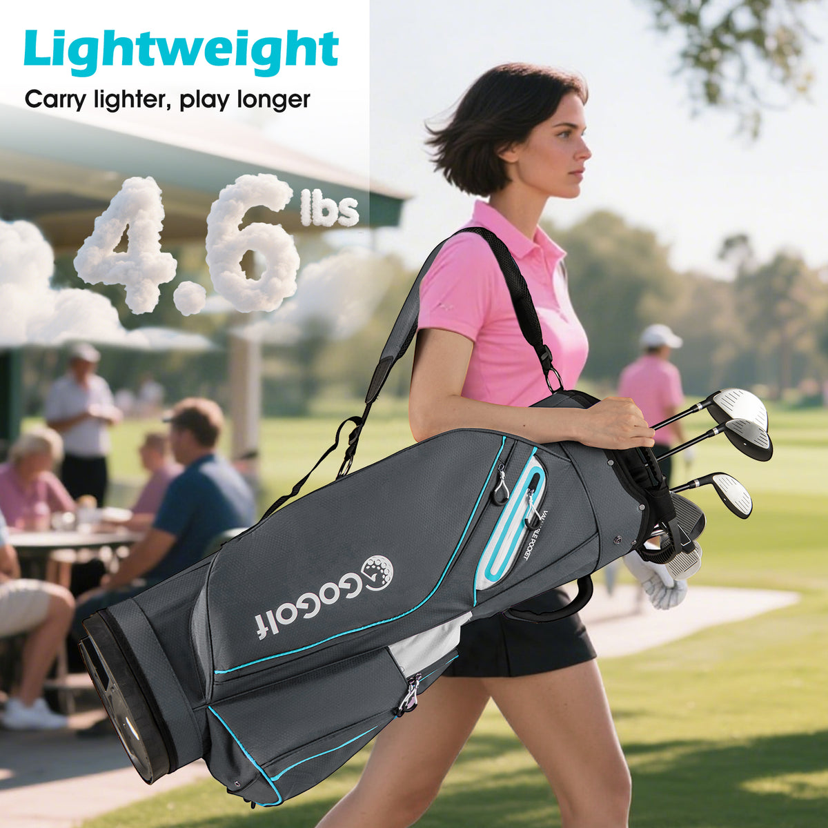 Lightweight Portable Golf Cart Bag with 14 Dividers & Multiple Pockets - Gray
