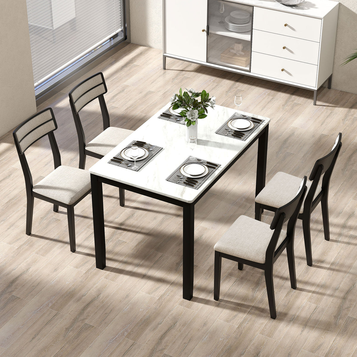 Modern Dining Chairs Set of 4 with Tilt Backrest - Black