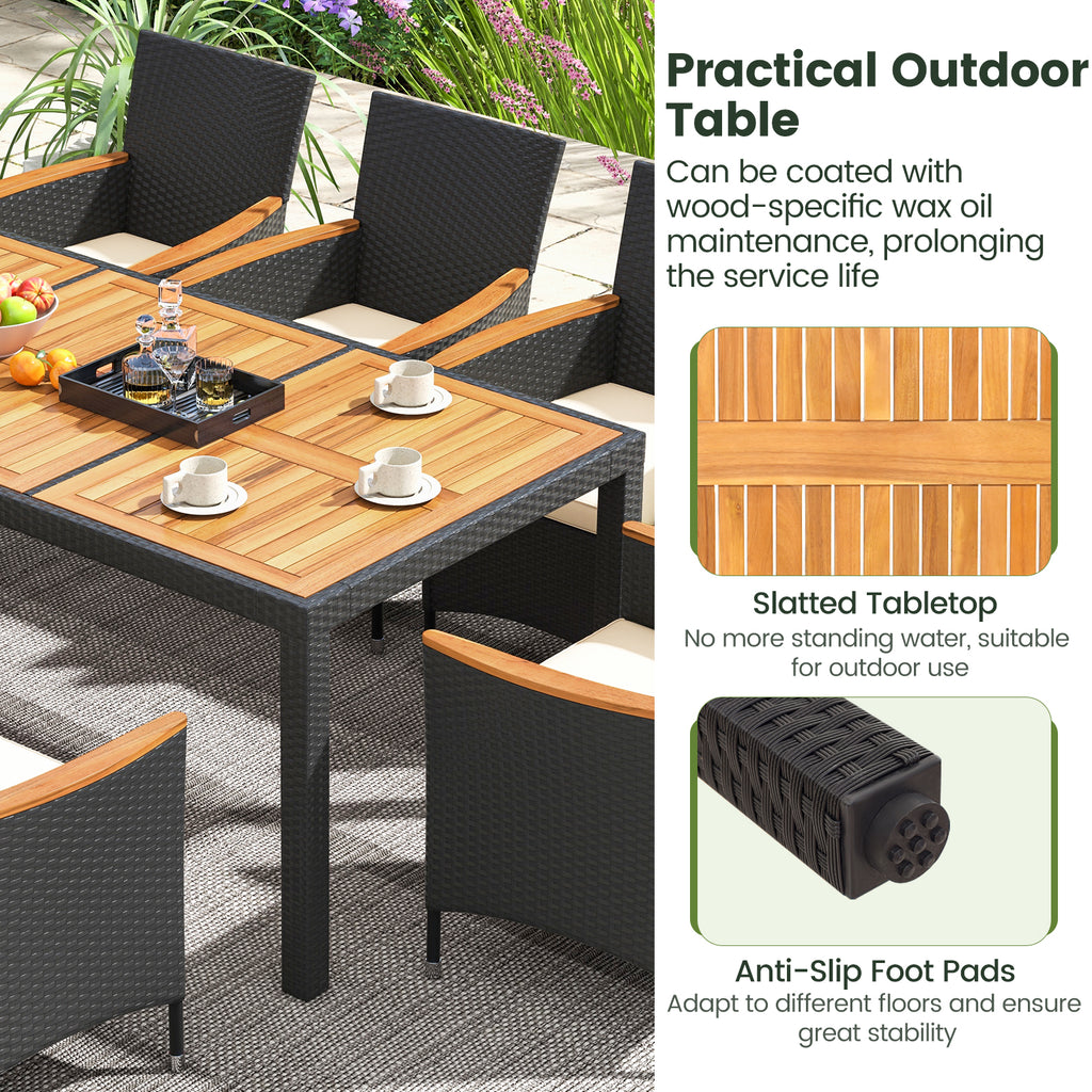 11 Pieces Patio Dining Set with LED Umbrella Base and Seat Cushions