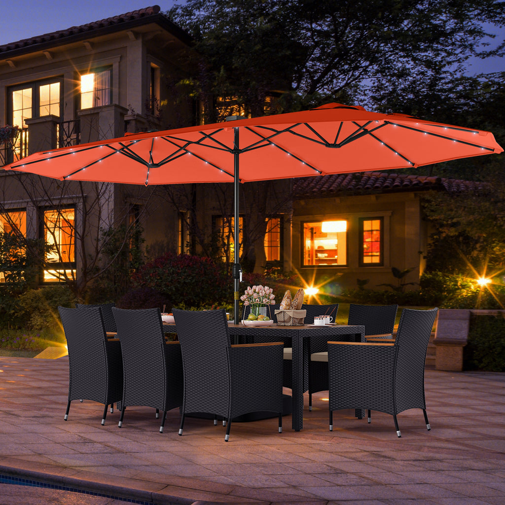 11 Pieces Patio Dining Set with LED Umbrella Base and Seat Cushions