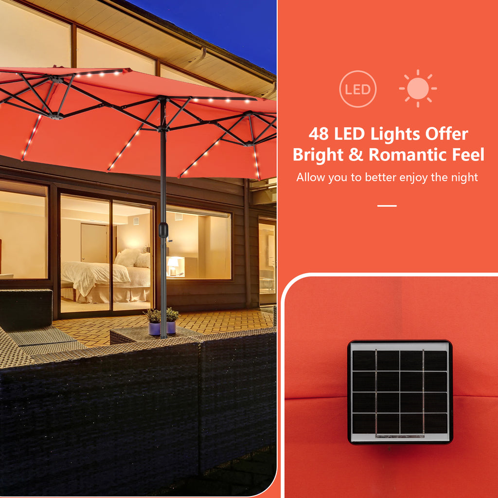 11 Pieces Patio Dining Set with LED Umbrella Base and Seat Cushions