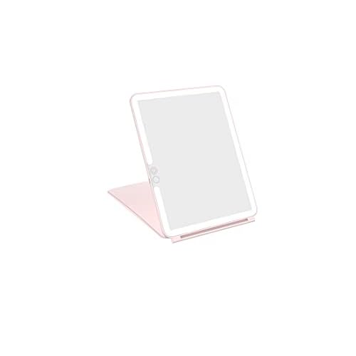 WEILY Makeup Mirror with Lights, 2000 mAh USB Rechargeable Lighted Makeup Mirror, Touch Screen 3 Colors Adjustable 72 LED Lights Compact Travel Mirror, Gift for Girls Women (Pink)