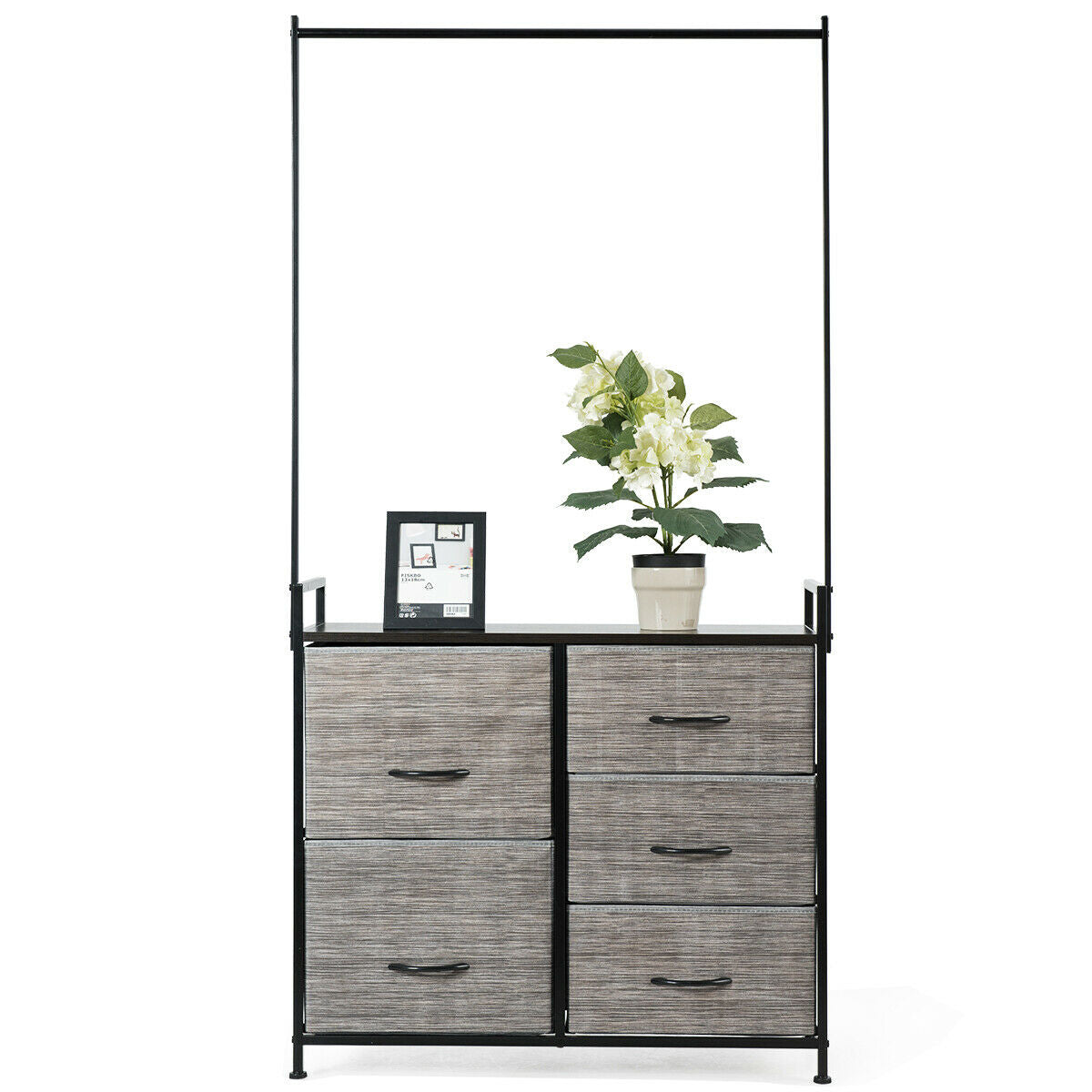 5 Fabric Drawer Dresser with Metal Frame and Wooden Top