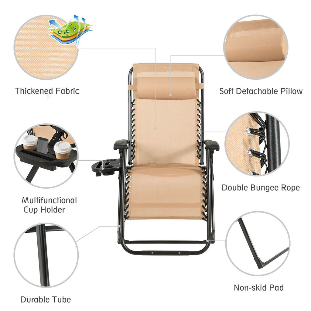 Oversized Lounge Chair with Cup Holder - Beige