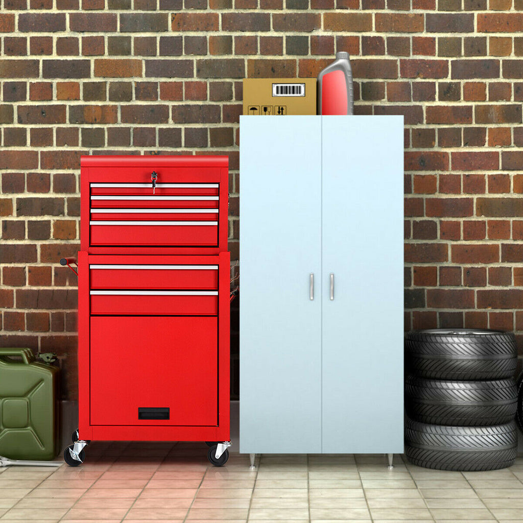 6-Drawer Rolling Tool Cabinet with Lockable Storage, Red