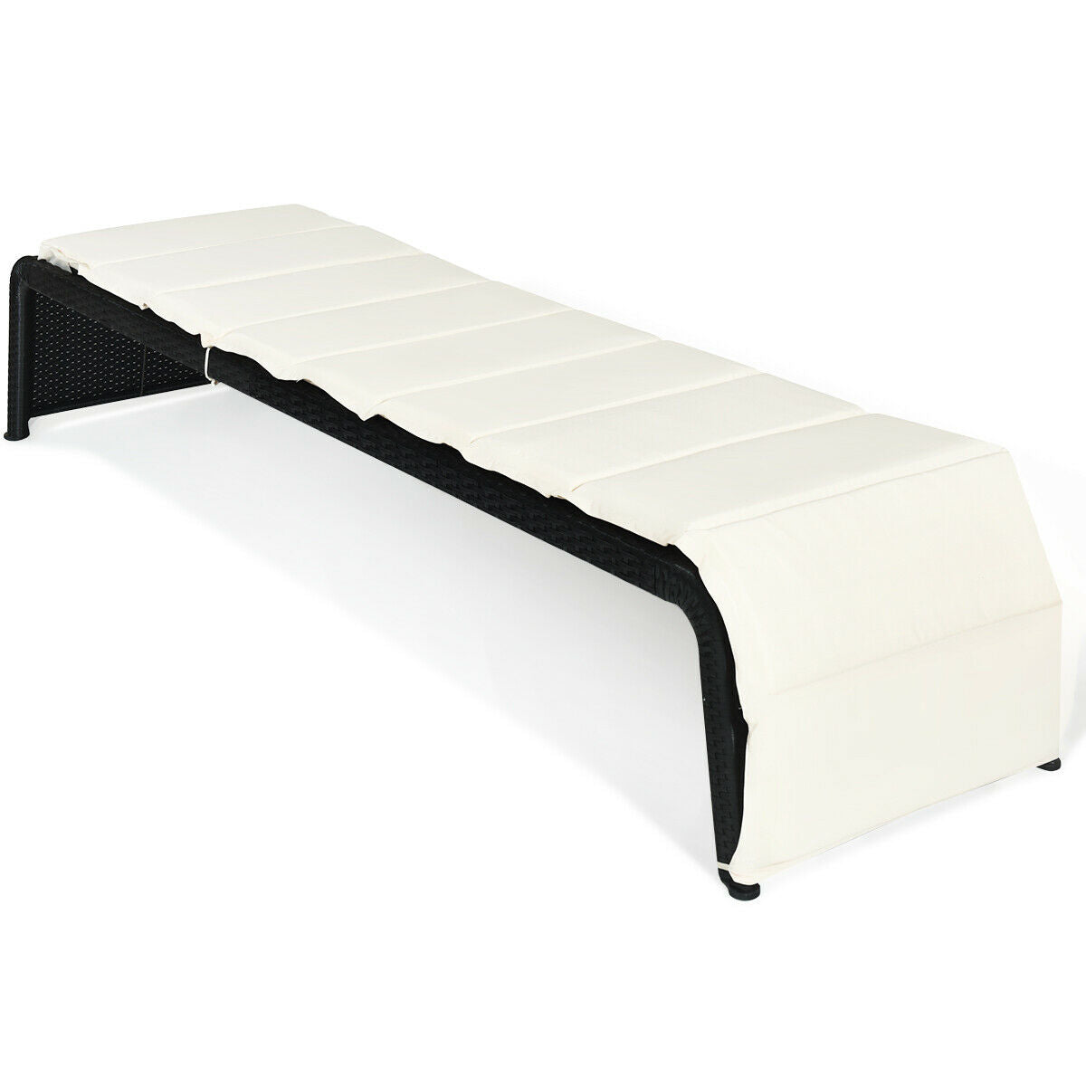 Adjustable Patio Rattan Lounge Chair with Cushion - White