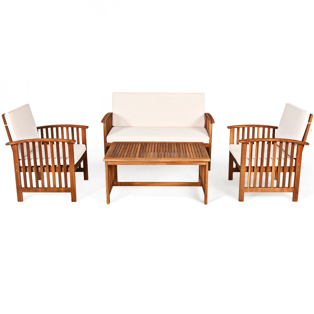 4-Piece Acacia Wood Patio Sofa Set with Loveseat - Gray