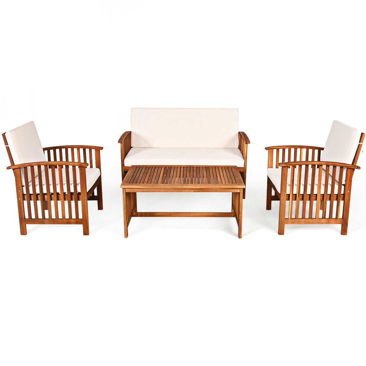 4-Piece Acacia Wood Patio Sofa Set with Loveseat - Gray