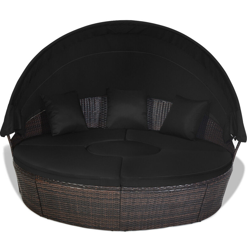 Patio Round Rattan Daybed with Retractable Canopy and Height
