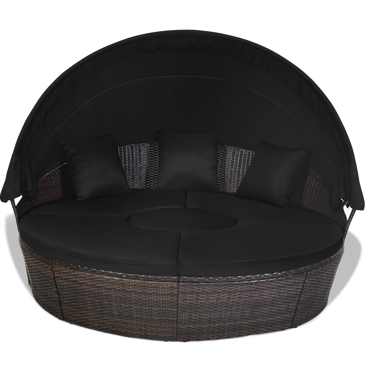 Patio Round Rattan Daybed with Retractable Canopy and Height