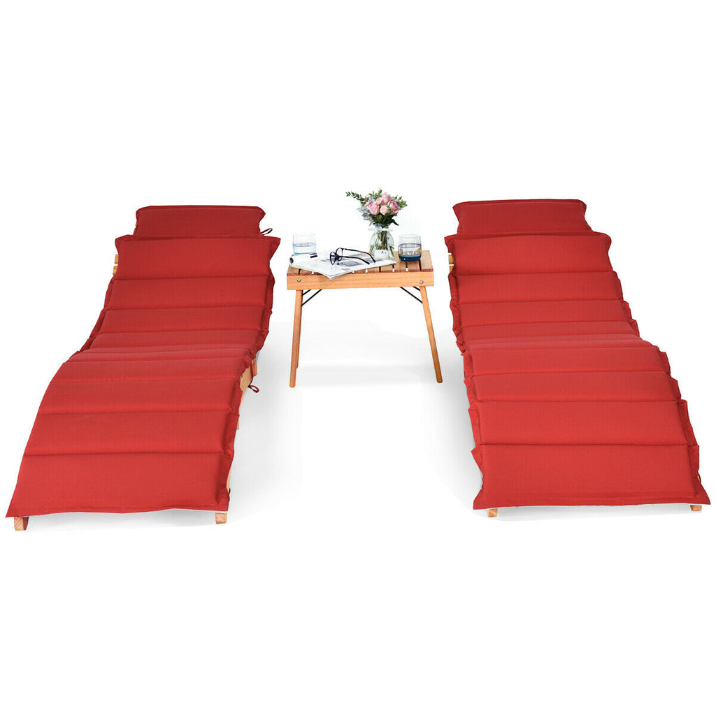 3 Pieces Folding Patio Eucalyptus Wood Lounge Chair Set with Foldable