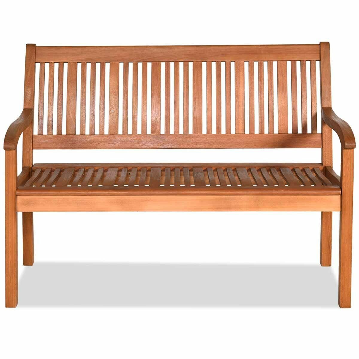 50 Inch Eucalyptus Garden Bench with Curved Backrest