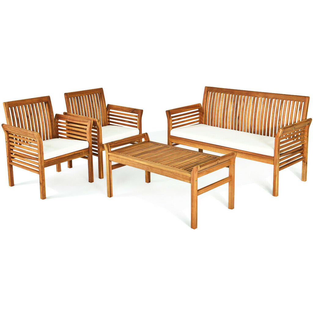 4-Piece Acacia Wood Patio Sofa Set with Loveseat - Gray