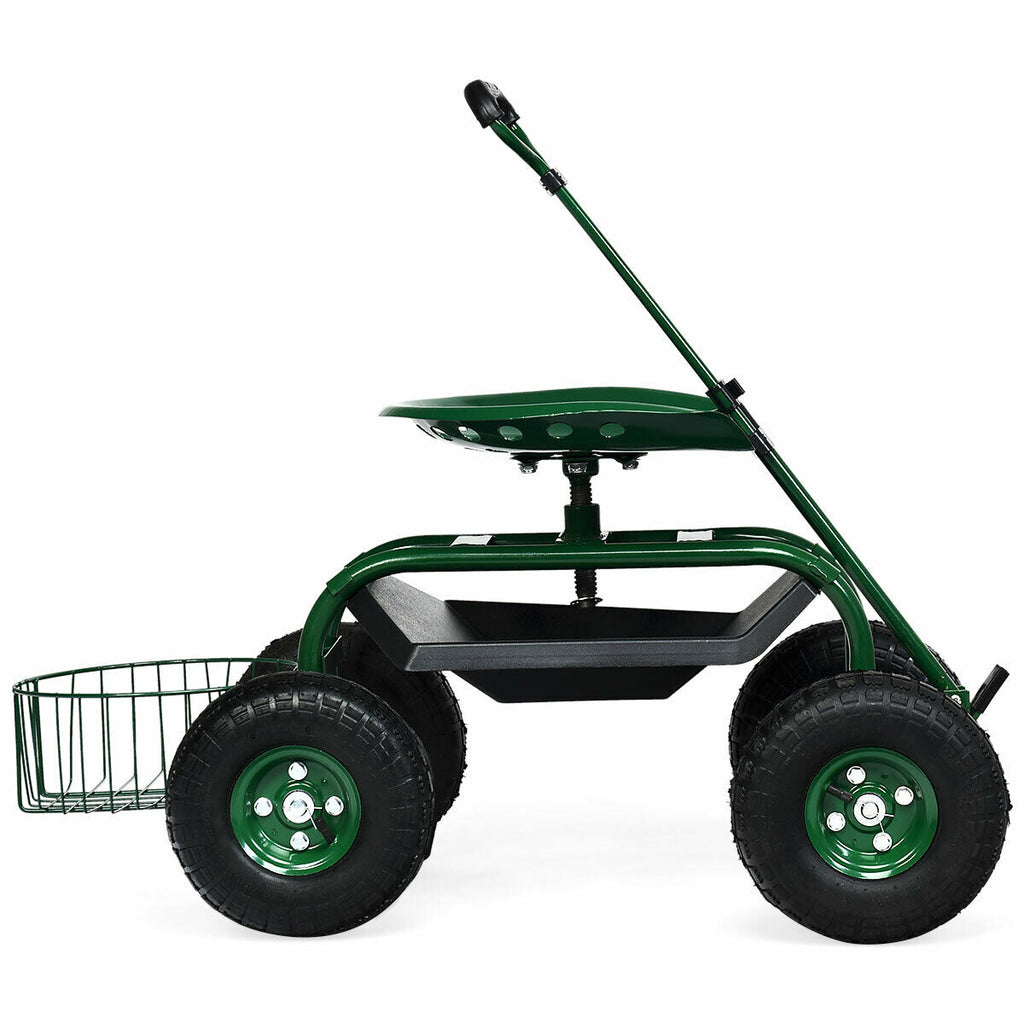 Garden Cart with 360 Swivel Seat & Tool Tray – Green