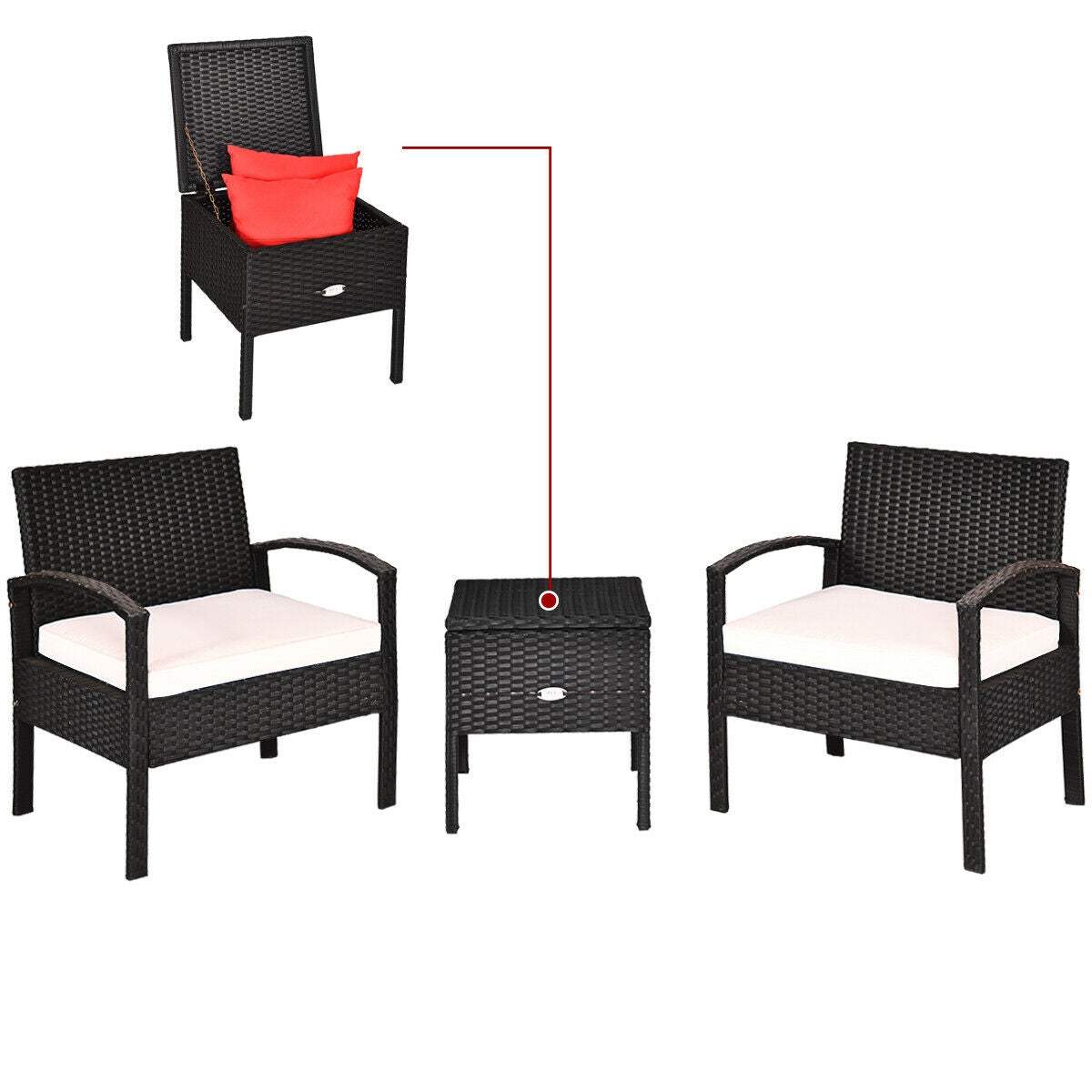 3 Pieces PE Rattan Wicker Sofa Set with Washable and Removable