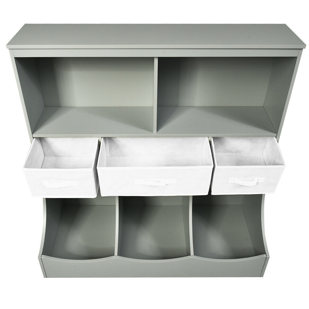 Freestanding Storage Cubby Bin Organizer Unit with 3 Baskets - Gray Variation