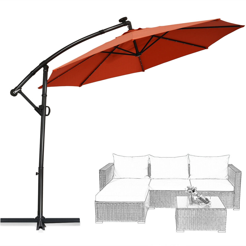 10 Feet 360° Rotation Solar Powered LED Patio Offset Umbrella without