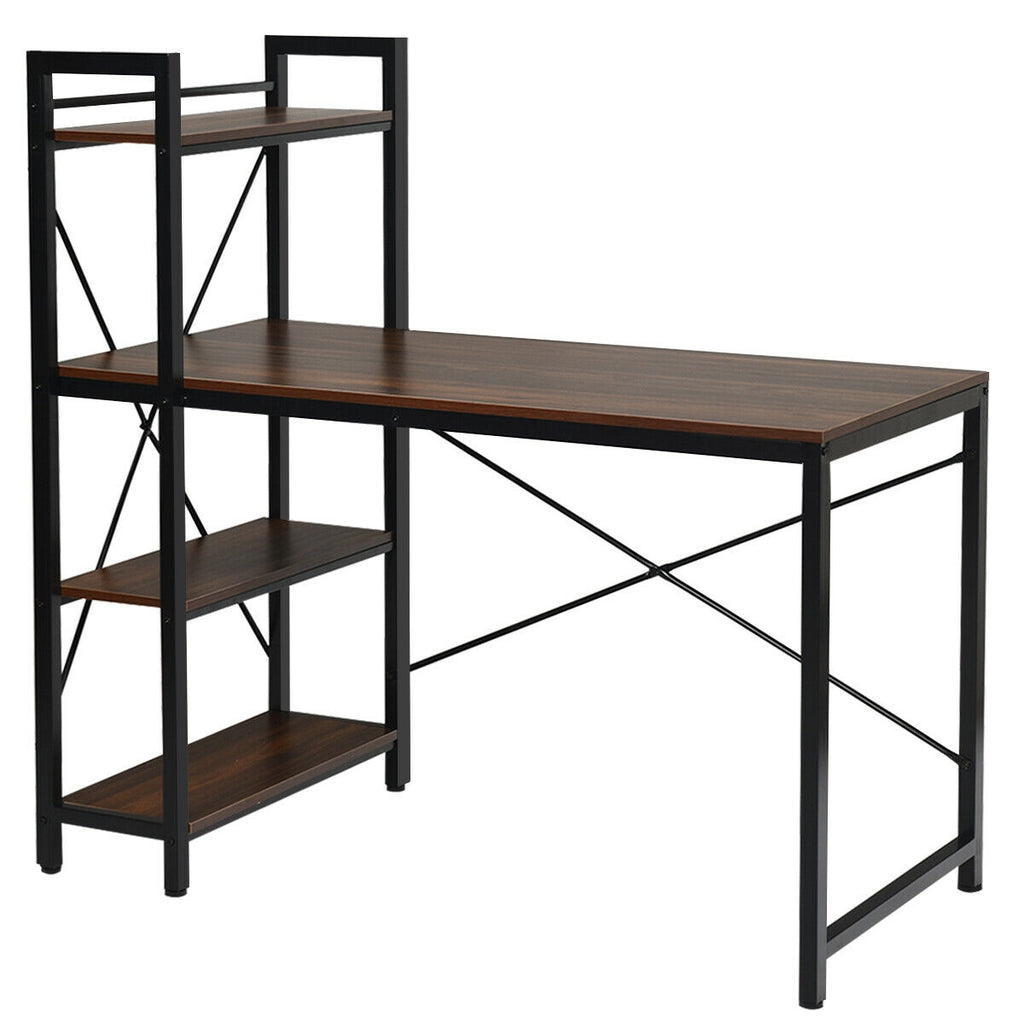 47.5" Computer Desk with 4-Tier Storage Shelves - Tan