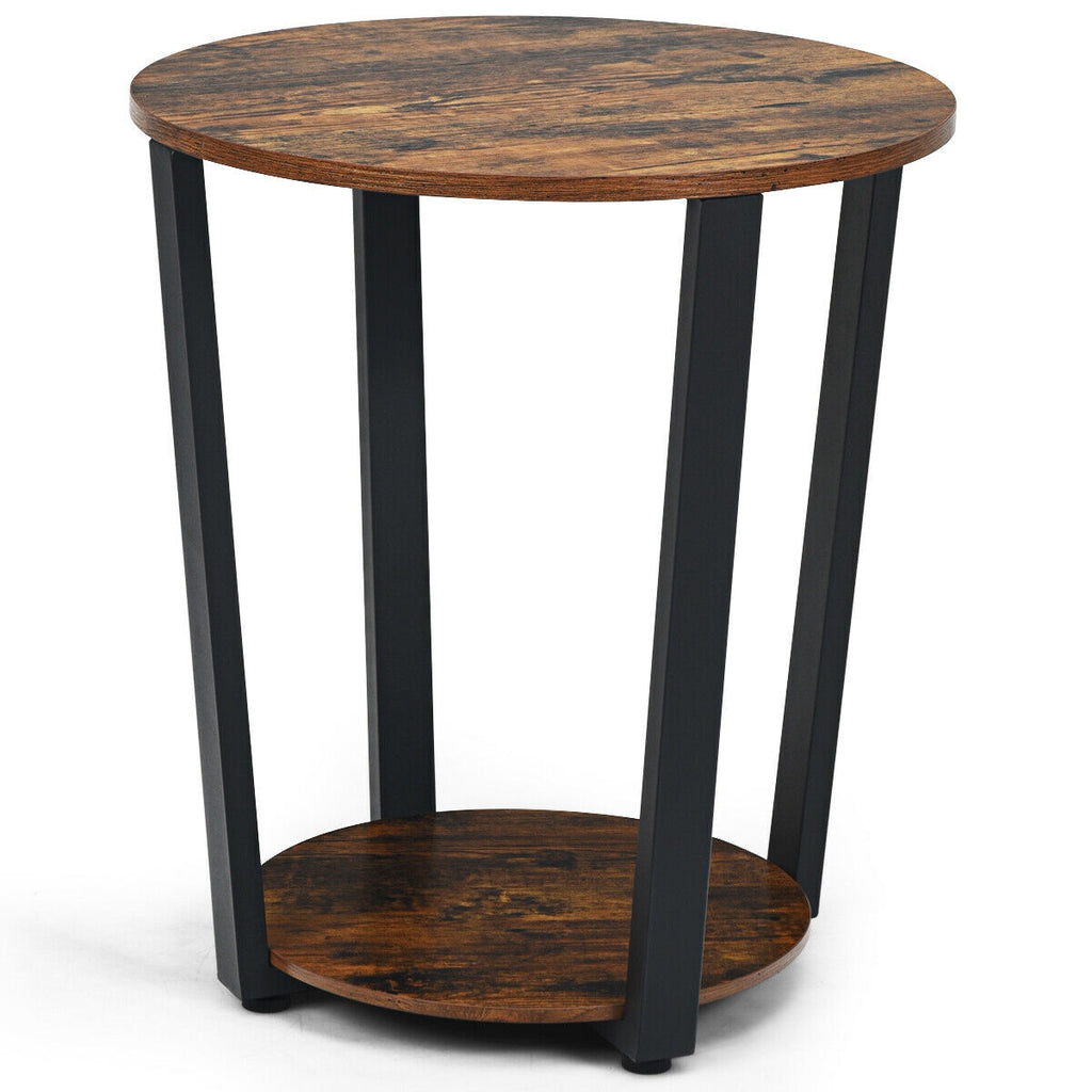 3-Tier End Table with Charging Station & Storage Shelves - Cherry
