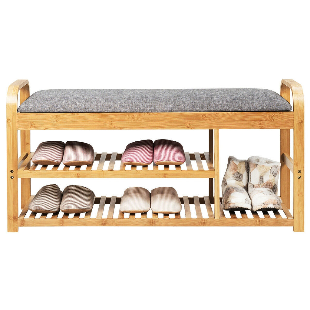 Bamboo Shoe Rack Bench with Cushion - 40", Natural