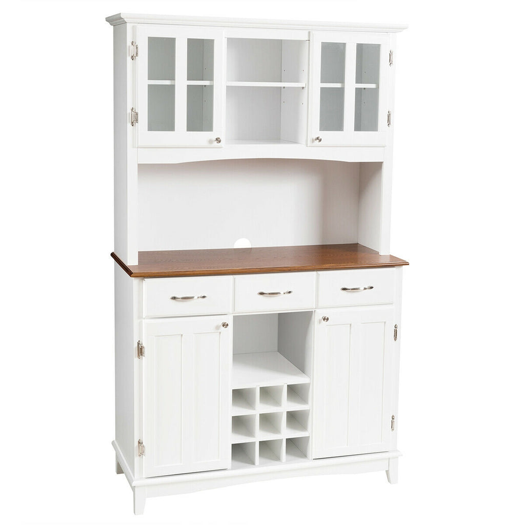 Kitchen Storage Hutch with Wine Rack & Drawers - Black