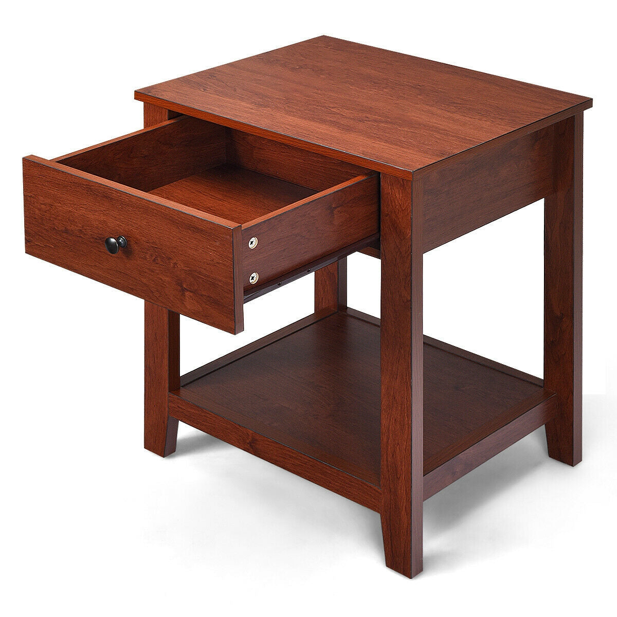 Set of 2 Nightstands with Drawer and Open Shelves
