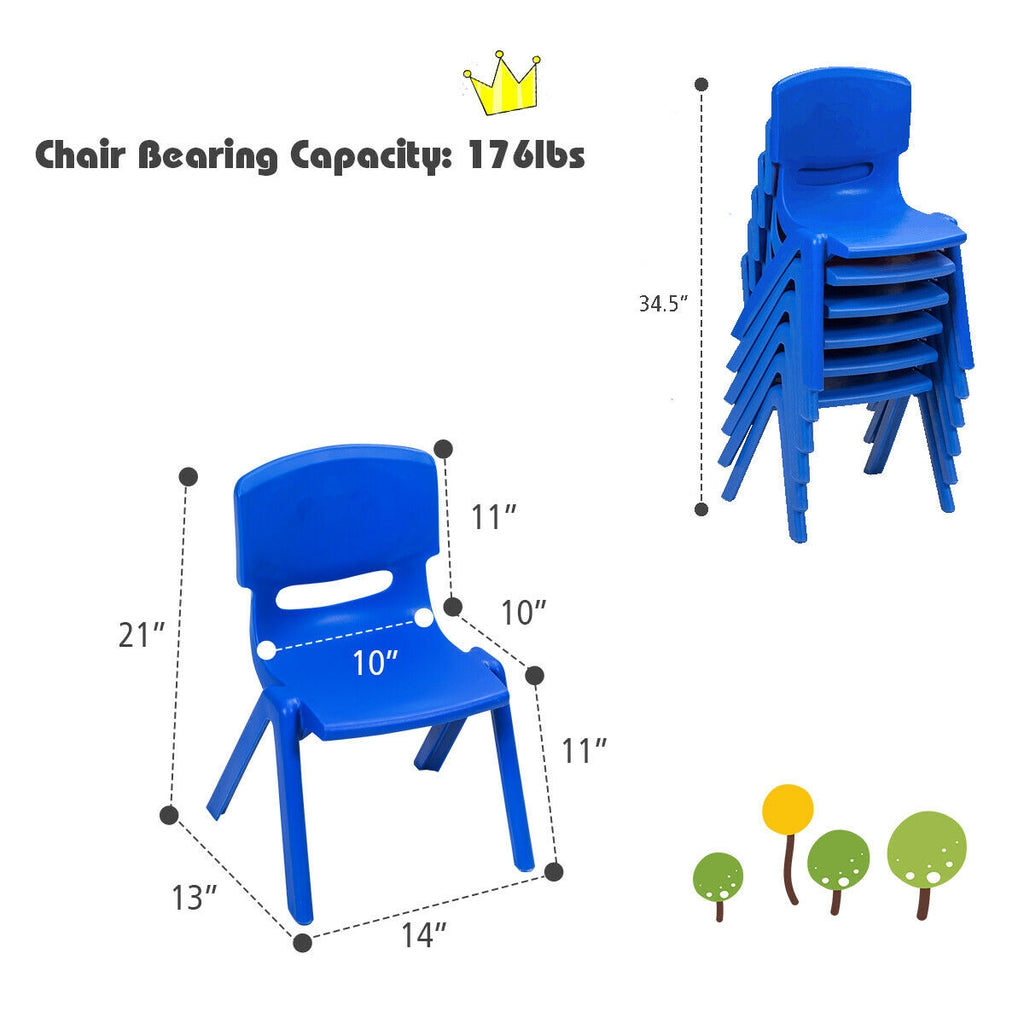 Kids Plastic Stackable Classroom Chairs - Set of 6, Blue, Kid-Sized, Indoor & Outdoor Use