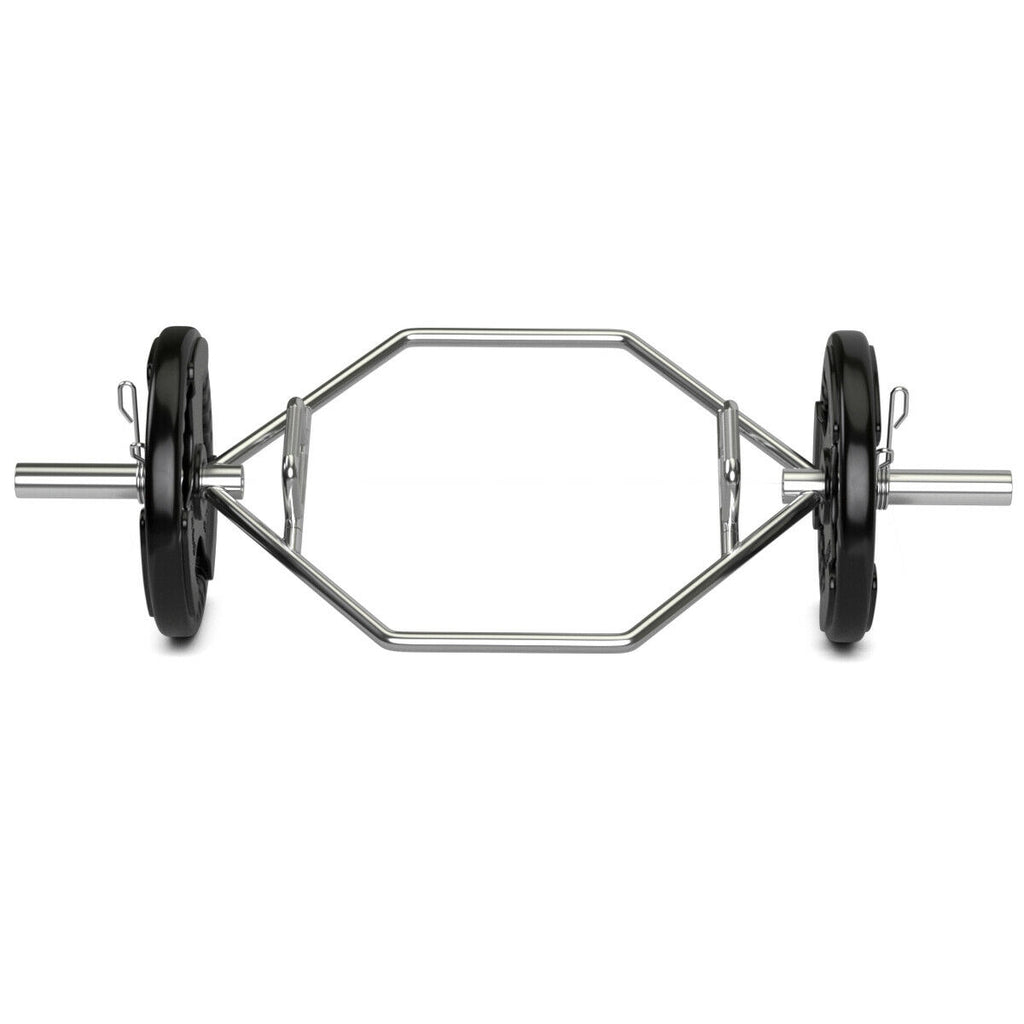 56 Inch Olympic Hexagon Deadlift Trap Bar with Folding Grips for 2-Inch Plates - Silver