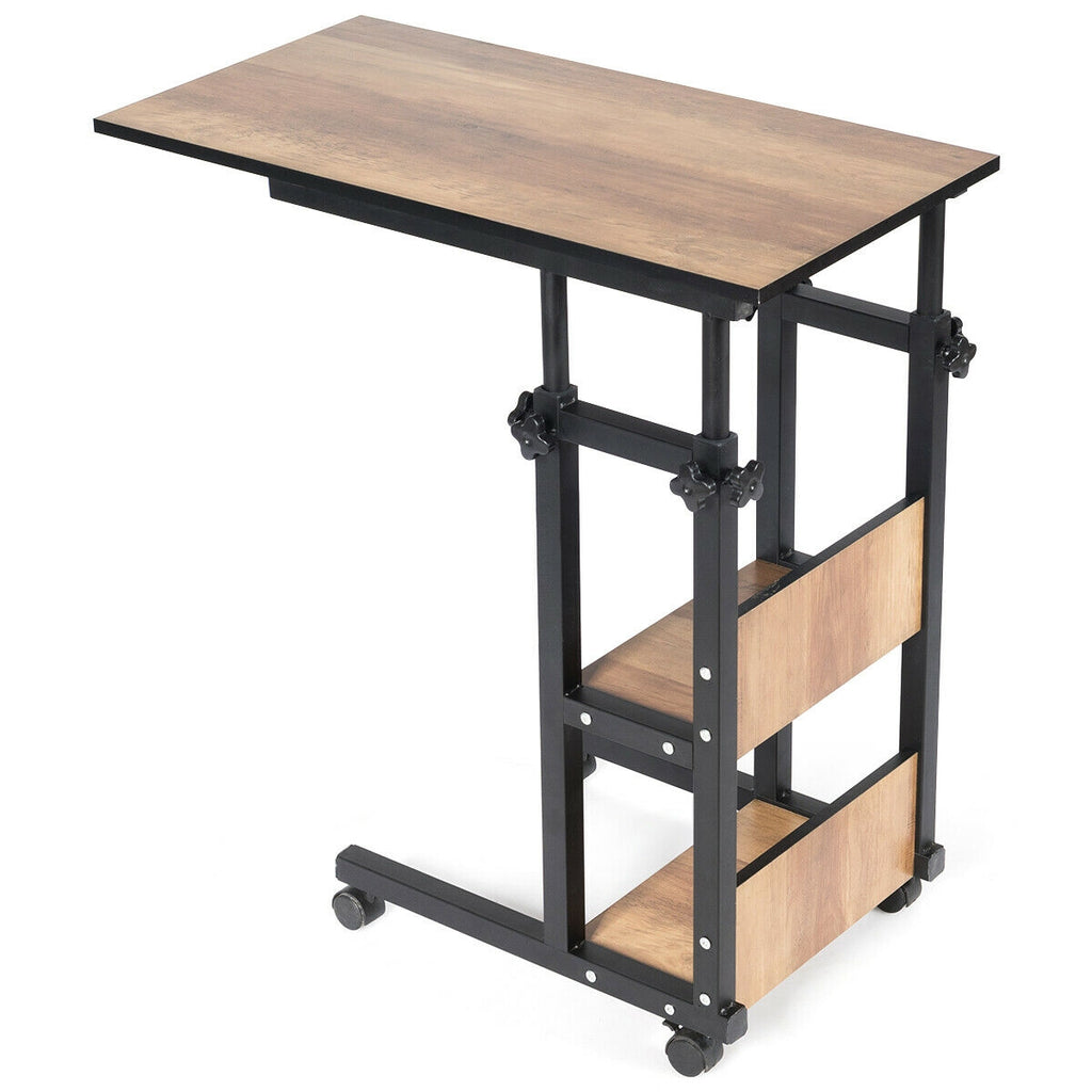 C-Shape Mobile End Table with Storage Shelves