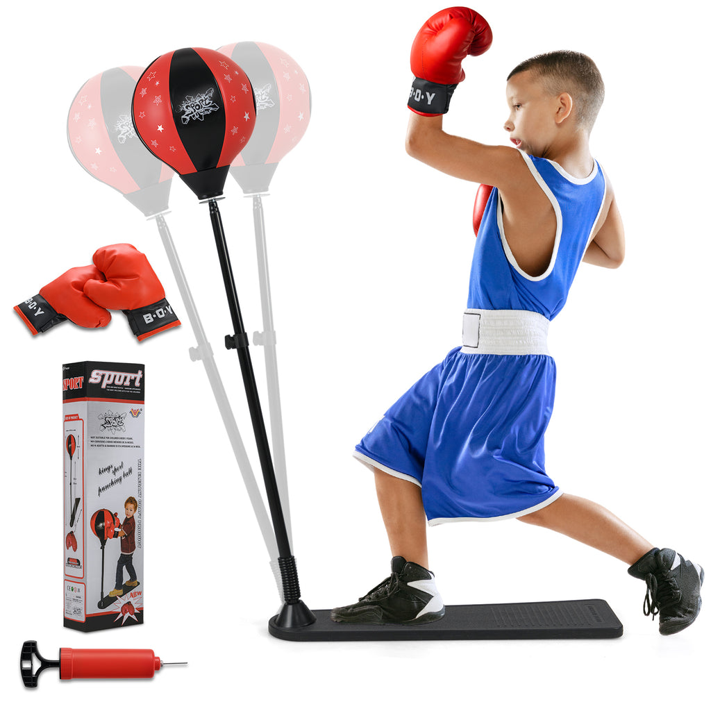 Kids Adjustable Punching Bag Stand with Gloves & Safety Cover - Colorful