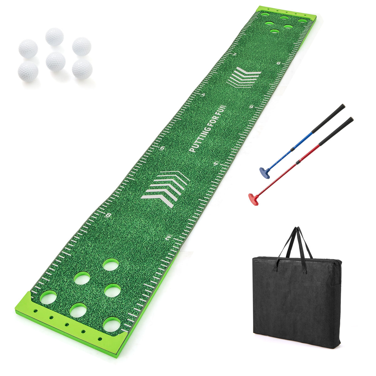 11 Ft Putting Green Mat with Adjustable Putter and 6 Balls - Indoor Outdoor Golf Practice