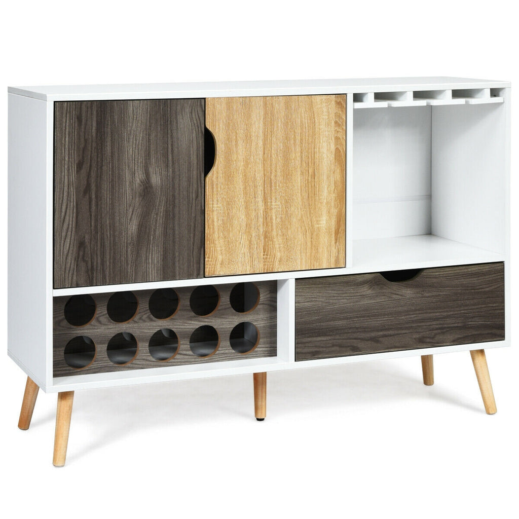 Mid-Century Sideboard with Wine Rack - Wooden Storage Cabinet