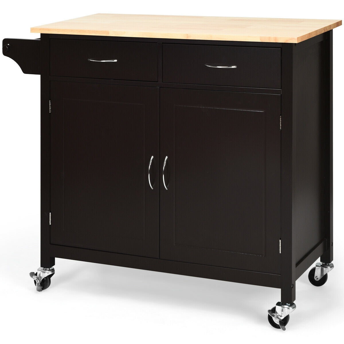 Modern Rolling Kitchen Cart with Wood Top - Brown