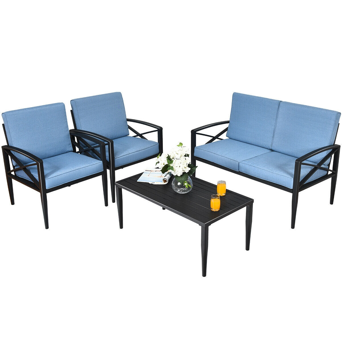 Outdoor Sofa Set, 4-Piece Aluminum Patio Furniture with Cushions