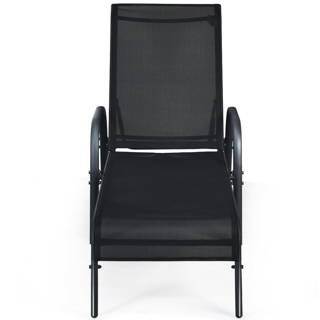 Adjustable Patio Chaise Lounge Chair with Backrest - Black