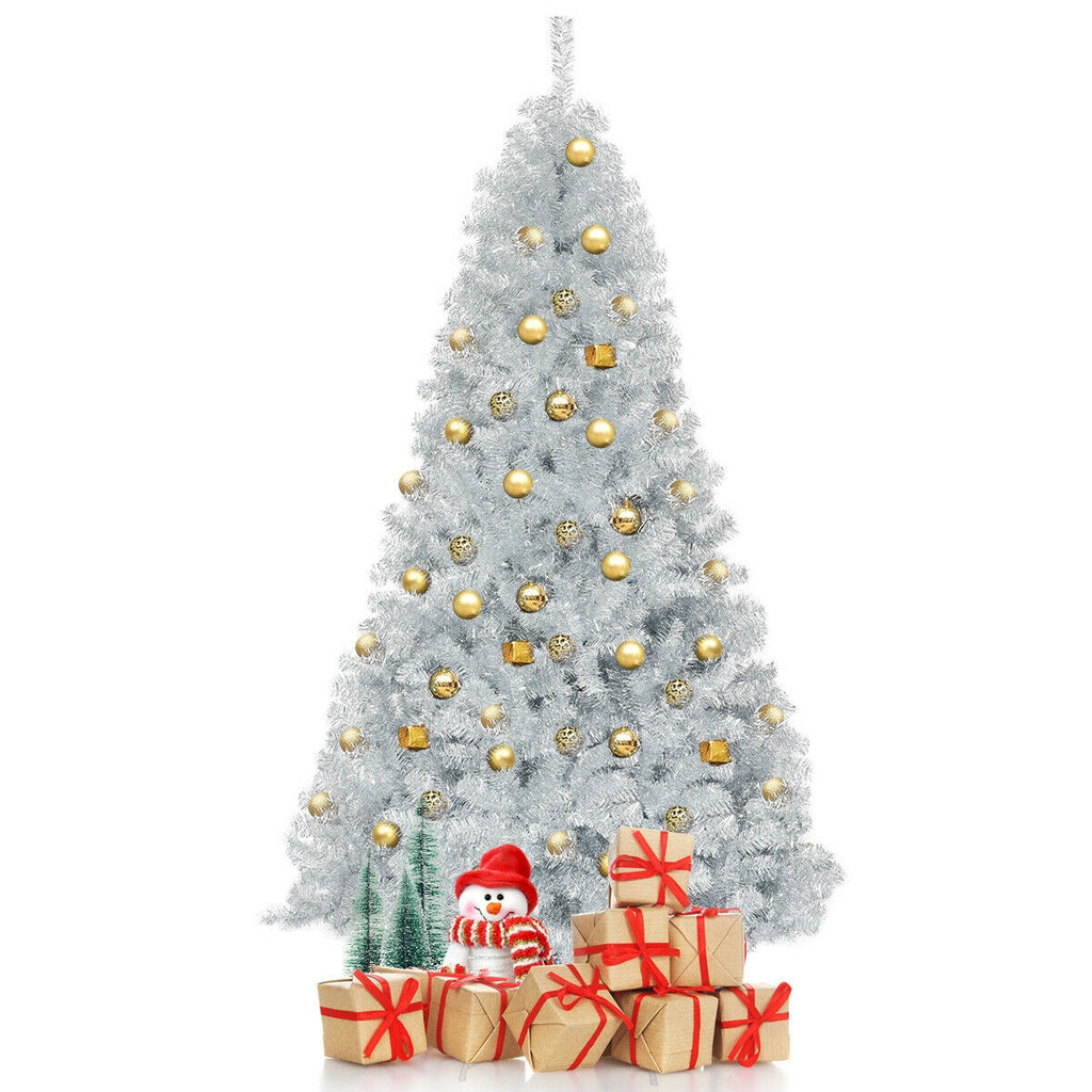 7.5 Ft Hinged Unlit Silver Artificial Christmas Tree - Indoor Outdoor Decor